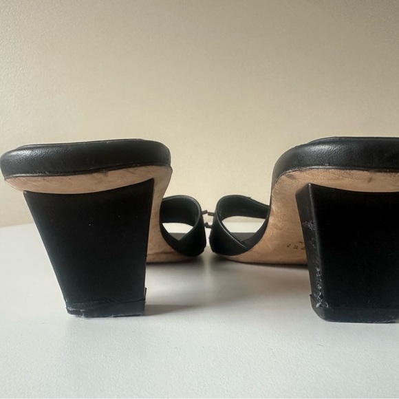 Serena Uziyel Black Leather Gold Kitten Heel Sandal Mule Slide - Picture 7 of 7